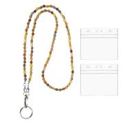 PATIKIL Beaded Lanyards for ID Badges, Cute Gemstone Beaded Keychain Necklace Lanyard with 2 Horizontal Badge Holders for Women Teacher Gift Keys Chain Cards, Orange