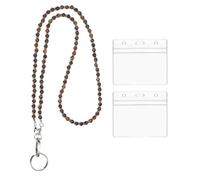 PATIKIL Beaded Lanyards for ID Badges, Cute Gemstone Beaded Keychain Necklace Lanyard with 2 Horizontal Badge Holders for Women Teacher Gift Keys Chain Cards, Coffee