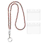 PATIKIL Beaded Lanyards for ID Badges, Cute Gemstone Beaded Keychain Necklace Lanyard with 2 Horizontal Badge Holders for Women Teacher Gift Keys Chain Cards, Red