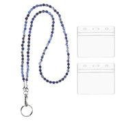 PATIKIL Beaded Lanyards for ID Badges, Cute Gemstone Beaded Keychain Necklace Lanyard with 2 Horizontal Badge Holders for Women Teacher Gift Keys Chain Cards, Blue