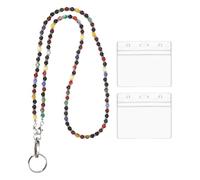 PATIKIL Beaded Lanyards for ID Badges, Cute Gemstone Beaded Keychain Necklace Lanyard with 2 Horizontal Badge Holders for Women Teacher Gift Keys Chain Cards, Multicolor