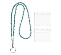 PATIKIL Beaded Lanyards for ID Badges, Cute Gemstone Beaded Keychain Necklace Lanyard with 2 Horizontal Badge Holders for Women Teacher Gift Keys Chain Cards, Sea Blue