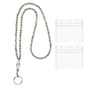 PATIKIL Beaded Lanyards for ID Badges, Cute Gemstone Beaded Keychain Necklace Lanyard with 2 Horizontal Badge Holders for Women Teacher Gift Keys Chain Cards, Cream White