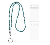 PATIKIL Beaded Lanyards for ID Badges, Cute Gemstone Beaded Keychain Necklace Lanyard with 2 Vertical Badge Holders for Women Teacher Gift Keys Chain Cards, Sea Blue