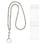 PATIKIL Beaded Lanyards for ID Badges, Cute Gemstone Beaded Keychain Necklace Lanyard with 2 Vertical Badge Holders for Women Teacher Gift Keys Chain Cards, Cream White