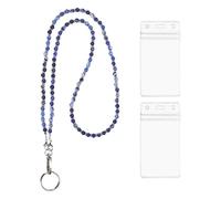 PATIKIL Beaded Lanyards for ID Badges, Cute Gemstone Beaded Keychain Necklace Lanyard with 2 Vertical Badge Holders for Women Teacher Gift Keys Chain Cards, Blue