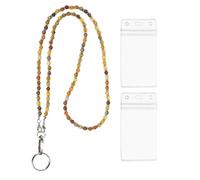 PATIKIL Beaded Lanyards for ID Badges, Cute Gemstone Beaded Keychain Necklace Lanyard with 2 Vertical Badge Holders for Women Teacher Gift Keys Chain Cards, Orange