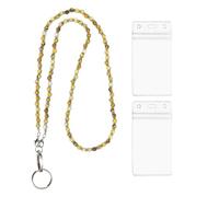 PATIKIL Beaded Lanyards for ID Badges, Cute Gemstone Beaded Keychain Necklace Lanyard with 2 Vertical Badge Holders for Women Teacher Gift Keys Chain Cards, Dark Brown