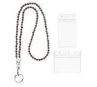 PATIKIL Beaded Lanyards for ID Badges, Cute Gemstone Beaded Keychain Necklace Lanyard with Vertical & Horizontal Badge Holders for Women Teacher Gift Keys Chain Cards, Coffee