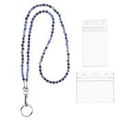 PATIKIL Beaded Lanyards for ID Badges, Cute Gemstone Beaded Keychain Necklace Lanyard with Vertical & Horizontal Badge Holders for Women Teacher Gift Keys Chain Cards, Blue