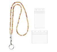 PATIKIL Beaded Lanyards for ID Badges, Cute Gemstone Beaded Keychain Necklace Lanyard with Vertical & Horizontal Badge Holders for Women Teacher Gift Keys Chain Cards, Gold