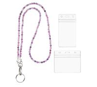 PATIKIL Beaded Lanyards for ID Badges, Cute Gemstone Beaded Keychain Necklace Lanyard with Vertical & Horizontal Badge Holders for Women Teacher Gift Keys Chain Cards, Purple
