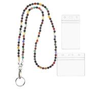 PATIKIL Beaded Lanyards for ID Badges, Cute Gemstone Beaded Keychain Necklace Lanyard with Vertical & Horizontal Badge Holders for Women Teacher Gift Keys Chain Cards, Multicolor