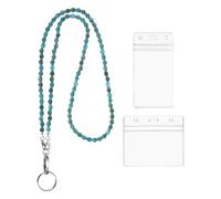 PATIKIL Beaded Lanyards for ID Badges, Cute Gemstone Beaded Keychain Necklace Lanyard with Vertical & Horizontal Badge Holders for Women Teacher Gift Keys Chain Cards, Sea Blue