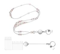 PATIKIL Beaded Lanyards for ID Badges, Cute Teacher Lanyard with Vertical & Horizontal ID Holders Retractable Breakaway Neck Strap for Women Teacher Gift Keys Chain Cards, Pink/White