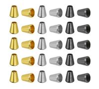 PATIKIL Bell Stopper Conical Cord Ends, 30 Pack Zinc Alloy Cord Rope Fastener Lock Clip for DIY Backpacks Shoelaces Bags, Gold Tone, Silver Tone, Dark Grey