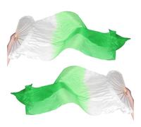 PATIKIL Belly Dance Silk Fan Veil 59", 1 Pair (Left+Right) Women Long Folding Dance Fan Wood Fan for Dance Performance, White Gradient Green