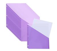 PATIKIL Binder Pocket for 3 Ring Binders, 15pcs 3 Hole Punch Pocket Folder Divider Slash File Jacket Organizer Sleeves for Office Paper Document, Purple