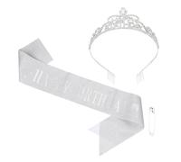 PATIKIL Birthday Sash with Happy Headband, Silver/Silver, 1 Set x Sash and Headband, Unisex - All Ages