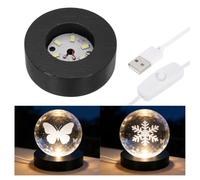 PATIKIL Black Wood LED Light Base 2.36" LED Light Stand Lighted Round Crystal Display Base for 3D Art Glass/Acrylic Art Resin Crafts Light Display Stand Room Home Decor, White Light