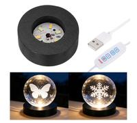 PATIKIL Black Wood LED Light Base 2.36" LED Light Stand Lighted Round Crystal Display Base for 3D Glass Art/Acrylic Art Resin Crafts Light Display Stand Room Home Decor, 3 Color Light