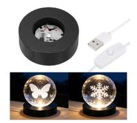 PATIKIL Black Wood LED Light Base 2.36" LED Light Stand Lighted Round Crystal Display Base for 3D Glass Art/Acrylic Art Resin Crafts Light Display Stand Room Home Decor, 7 Color Light
