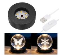 PATIKIL Black Wood LED Light Base 2.36" LED Light Stand Lighted Round Crystal Display Base for 3D Glass Art/Acrylic Art Resin Crafts Light Display Stand Room Home Decor, Warm Light