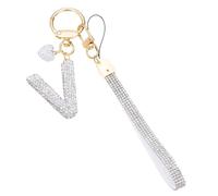 PATIKIL Bling Letter Keychain, Sparkly Initial Keychains Diamond Letters Key Wristlet for Girls Women Bag Decorations Car Backpack Accessories, Silver-V