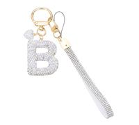 PATIKIL Bling Letter Keychain, Sparkly Initial Keychains Diamond Letters Key Wristlet for Girls Women Bag Decorations Car Backpack Accessories, Silver-B