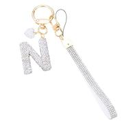 PATIKIL Bling Letter Keychain, Sparkly Initial Keychains Diamond Letters Key Wristlet for Girls Women Bag Decorations Car Backpack Accessories, Silver-N