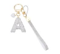 PATIKIL Bling Letter Keychain, Sparkly Initial Keychains Diamond Letters Key Wristlet for Girls Women Bag Decorations Car Backpack Accessories, Silver-A