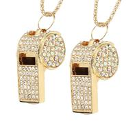 PATIKIL Bling Whistle, 2Pcs Crystal Rhinestone Metal Whistle with Chain Loud Crisp Sound for Coach Referee Captain Basketball Survival, Gold