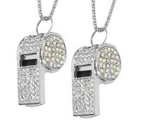 PATIKIL Bling Whistle, 2Pcs Crystal Rhinestone Metal Whistle with Chain Loud Crisp Sound for Coach Referee Captain Basketball Survival, Silver