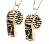 PATIKIL Bling Whistle, 2Pcs Crystal Rhinestone Metal Whistle with Chain Loud Crisp Sound for Coach Referee Captain Basketball Survival, Black