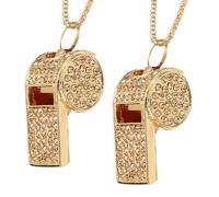 PATIKIL Bling Whistle, 2Pcs Crystal Rhinestone Metal Whistle with Chain Loud Crisp Sound for Coach Referee Captain Basketball Survival, Yellow