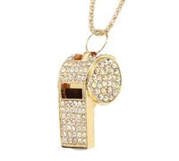 PATIKIL Bling Whistle, Crystal Rhinestone Metal Whistle with Chain Loud Crisp Sound for Coach Referee Captain Basketball Survival, Gold