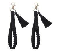 PATIKIL Boho Macrame Keychain with Tassel, 2 Pack Handmade Wristlet Bracelet Keychain Keyring Holder Key Wrist Lanyard for Women Girls, Black