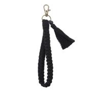 PATIKIL Boho Macrame Keychain with Tassel, Handmade Wristlet Bracelet Keychain Keyring Holder Key Wrist Lanyard for Women Girls, Black