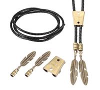 PATIKIL Bolo Tie Findings Kit, Bolo Tie Accessories Include Slide Clasps, 2Cord End Caps, 1Yard Black Leather Braided Cord for DIY Western Necklace Jewelry Making, Feather Cap, Bronze