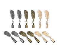 PATIKIL Bolo Tie Tips, 12 Pcs 2.2 Inch Feather Alloy Bolo Tie Supplies Replacement Cord End Caps 5 mm Diameter for DIY Crafts Clothes Decor, Gold/Bronze/Vintage Silver