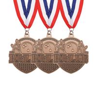 PATIKIL Bowling Games Copper Award Medals with Red & White & Blue Ribbons, 3 Pcs Winner Medals Gold Silver Bronze Prizes for Competitions Sports Party, Copper