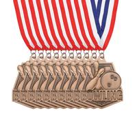 PATIKIL Bowling Games Embossing Bronze Award Medals with Red & White & Blue Ribbons, 10 Pcs Winner Medals Gold Silver Bronze Prizes for Competitions Sports Party, Red