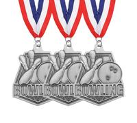 PATIKIL Bowling Games Embossing Silver Award Medals with Red & White & Blue Ribbons, 3 Pcs Winner Medals Gold Silver Bronze Prizes for Competitions Sports Party, Silver