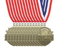 PATIKIL Bowling Games Gold Award Medals with Red & White & Blue Ribbons, 10 Pcs Winner Medals Gold Silver Bronze Prizes for Competitions Sports Party, Gold
