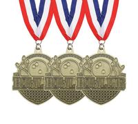 PATIKIL Bowling Games Gold Award Medals with Red & White & Blue Ribbons, 3 Pcs Winner Medals Gold Silver Bronze Prizes for Competitions Sports Party, Gold