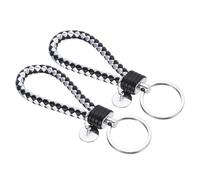 PATIKIL Braided Leather Keychain with Stainless Steel Key Ring Sleeve, 2 Pack PU Woven Wristlet Lanyard Strap Fob Keyring Holder for Car Bag Wallet Pendant, Black Silver