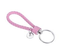 PATIKIL Braided Leather Keychain with Stainless Steel Key Ring Sleeve, PU Woven Wristlet Lanyard Strap Fob Keyring Holder for Car Bag Wallet Pendant, Pink