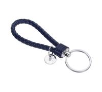 PATIKIL Braided Leather Keychain with Stainless Steel Key Ring Sleeve, PU Woven Wristlet Lanyard Strap Fob Keyring Holder for Car Bag Wallet Pendant, Dark Blue