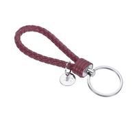 PATIKIL Braided Leather Keychain with Stainless Steel Key Ring Sleeve, PU Woven Wristlet Lanyard Strap Fob Keyring Holder for Car Bag Wallet Pendant, Dark Red