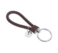PATIKIL Braided Leather Keychain with Stainless Steel Key Ring Sleeve, PU Woven Wristlet Lanyard Strap Fob Keyring Holder for Car Bag Wallet Pendant, Light Brown